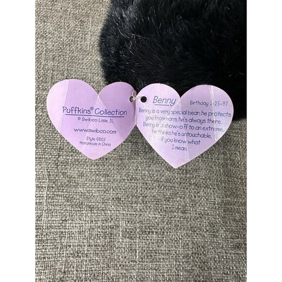 Puffkins Collection Swibco Benny Black Bear 4” Plush Stuffed Animal with Tags - Picture 6 of 6